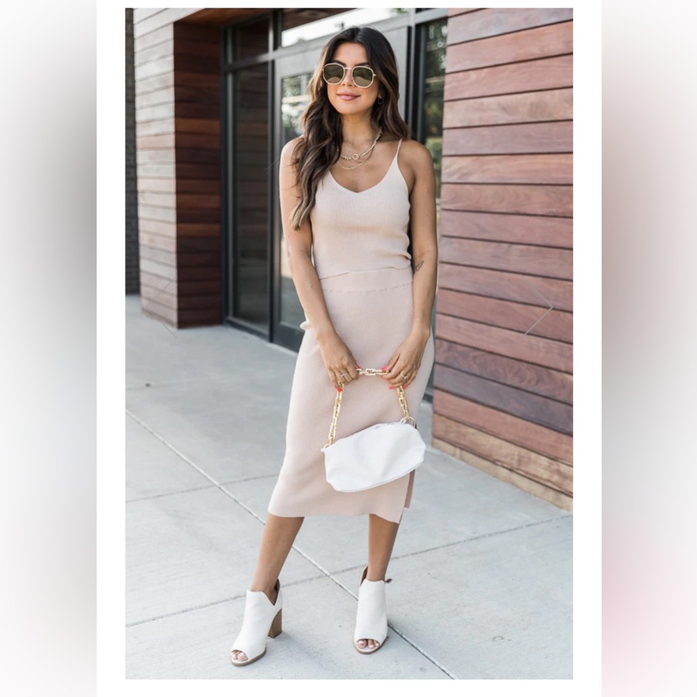 Women’s Two Piece Set- Sweater Midi Skirt & Crop Top